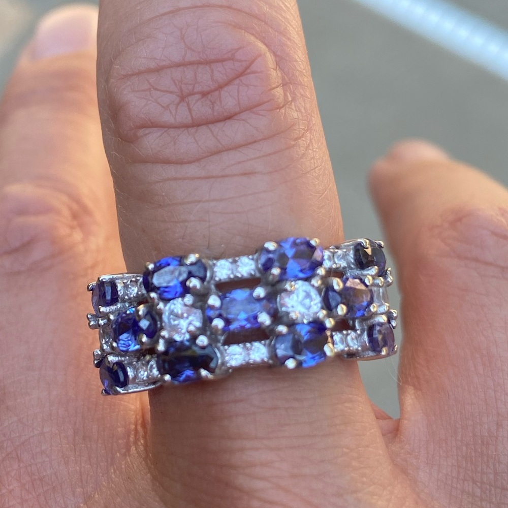 Sterling Silver Vermeil White Gold Over Tanzanite and Diamond ring (lab created)